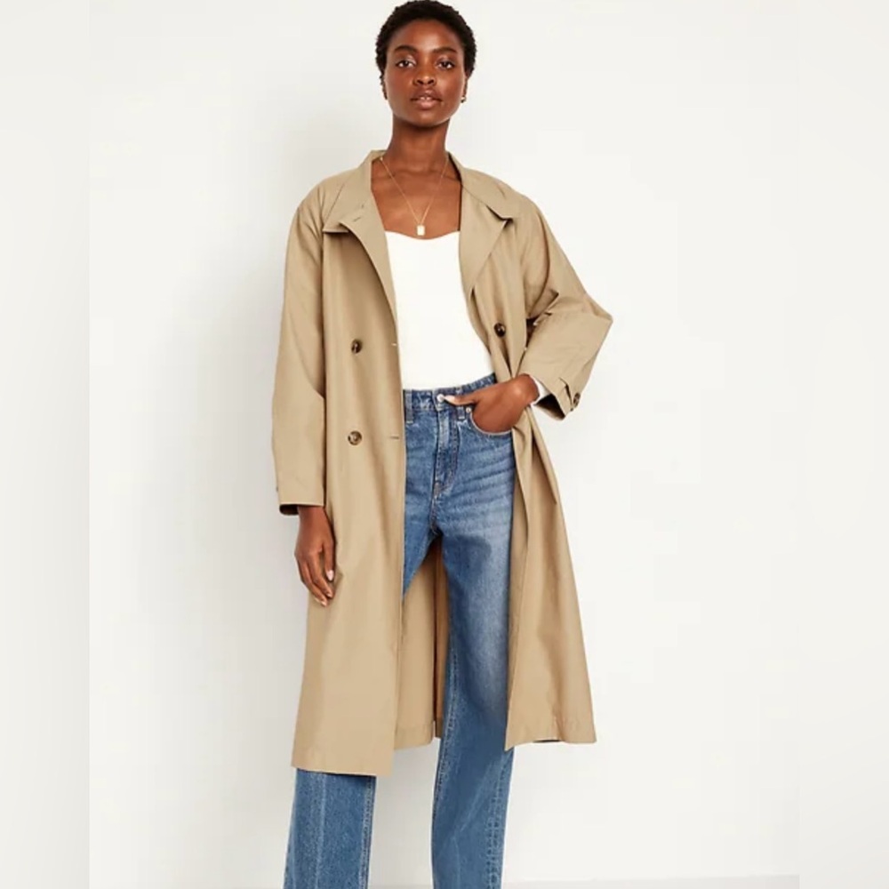 Old Navy long trench coat tan/beige nylon size Medium
